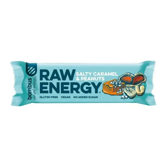 Baton energizant Raw Energy cu caramel sarat si arahide, 50g Bombus