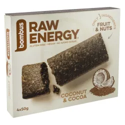 Baton energizant Raw Energy cu nuca de cocos si cacao, 4x50g Bombus Baton energizant Raw Energy cu nuca de cocos si cacao, 4x50g Bombus