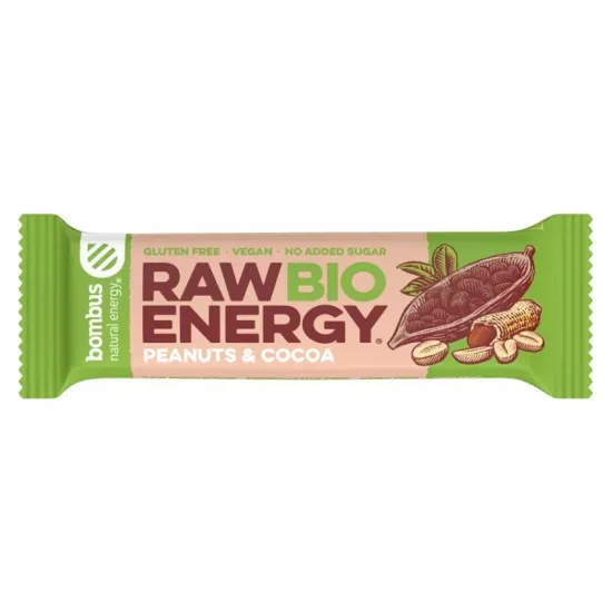 Baton energizant bio, Raw Energy, cu arahide si cacao 50g Bombus