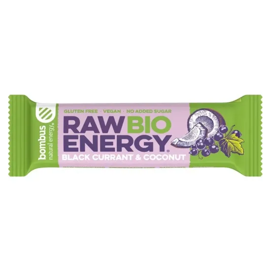 Baton energizant bio, Raw Energy, cu coacaze negre si nuca de cocos 50g Bombus