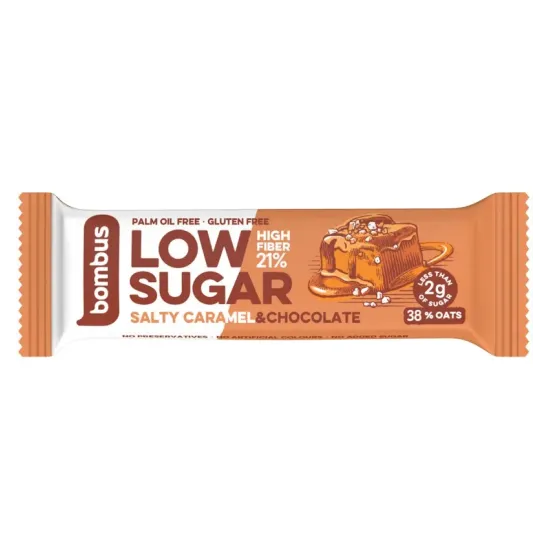 Baton proteic Low Sugar cu caramel sarat si ciocolata, 40g Bombus