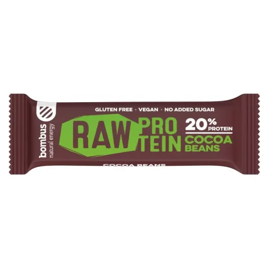 Baton proteic cu boabe de cacao, 20% proteine, 50g Bombus