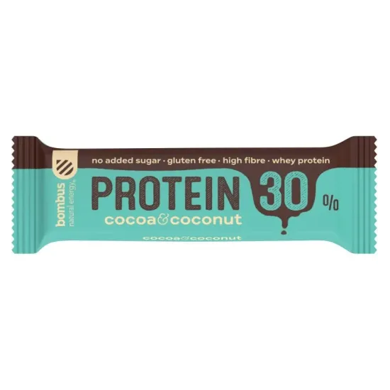 Baton proteic cu cacao si nuca de cocos, 30% proteine, 50g Bombus