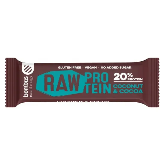 Baton proteic cu nuca de cocos si cacao, 20% proteine, 50g Bombus