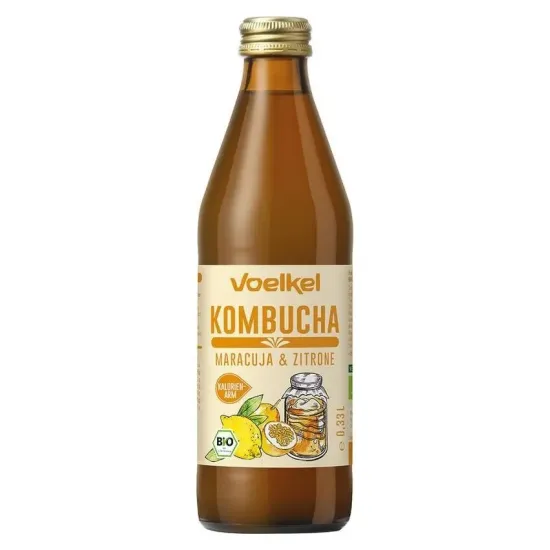 Bautura bio de kombucha cu maracuja si lamaie, 330ml Voelkel