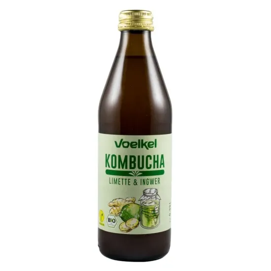 Bautura bio kombucha cu limete si ghimbir, 330ml Voelkel