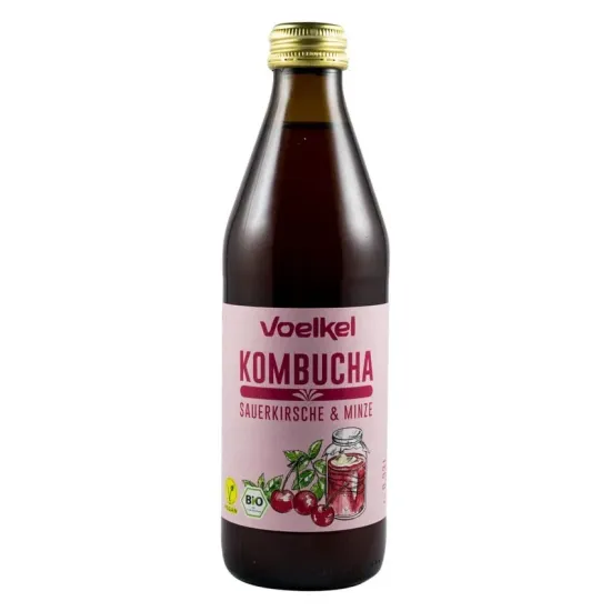 Bautura bio kombucha cu visine si menta, 330ml Voelkel