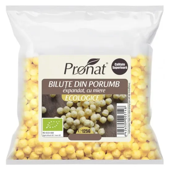 Bilute bio din porumb expandat cu miere, 125g Pronat