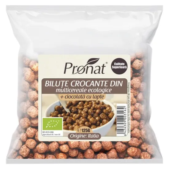 Bilute crocante din multicereale bio + ciocolata cu lapte, 125g Pronat