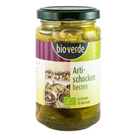 Bio Verde Inimi bio de anghinare, marinate in ulei si verdeturi, 200g