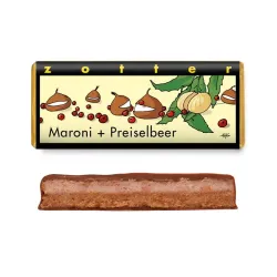 Bio + fair ciocolata cu lapte umpluta cu castane si merisoare, 70g Zotter Bio + fair ciocolata cu lapte umpluta cu castane si merisoare, 70g Zotter