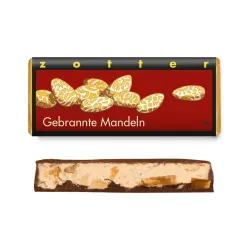 Bio + fair ciocolata neagra cu lapte, cu umplutura de nuga de migdale si migdale caramelizate, 70g Zotter Bio + fair ciocolata neagra cu lapte, cu umplutura de nuga de migdale si migdale caramelizate, 70g Zotter