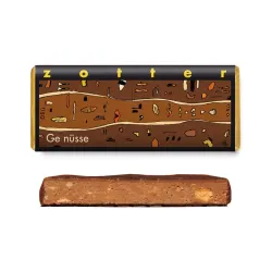 Bio + fair ciocolata neagra cu lapte, umpluta cu nuci, 70g Zotter Bio + fair ciocolata neagra cu lapte, umpluta cu nuci, 70g Zotter