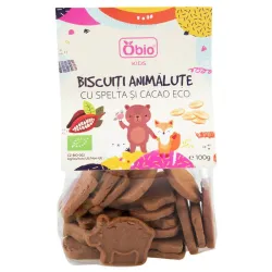 Biscuiti animalute cu spelta si cacao bio 100g Obio Biscuiti animalute cu spelta si cacao bio 100g Obio