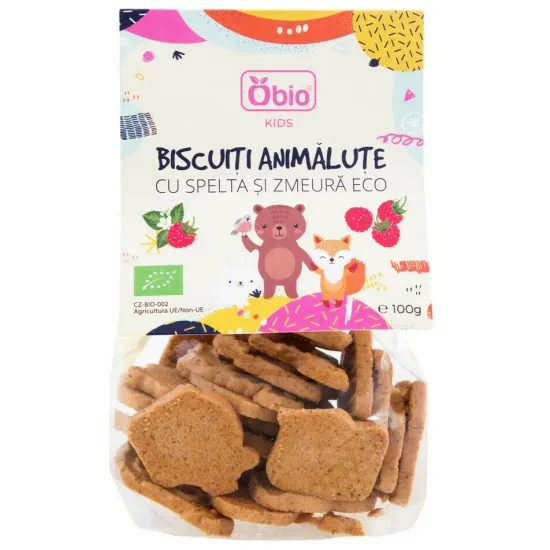 Biscuiti animalute cu spelta si zmeura bio100g Obio