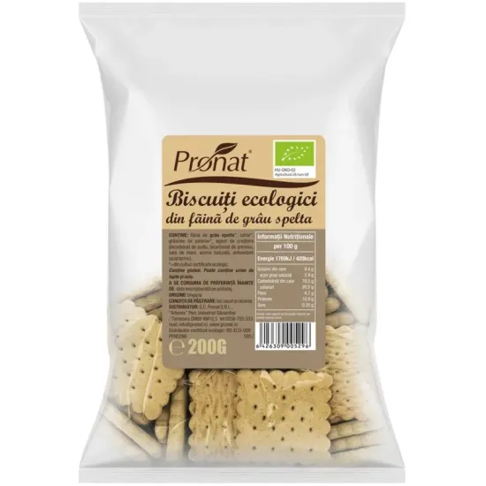 Biscuiti bio din faina de grau spelta, 200g Pronat