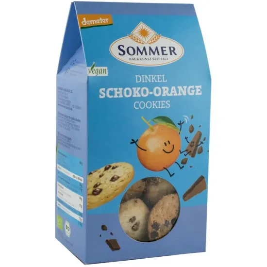 Biscuiti bio din grau spelta cu ciocolata amaruie si ulei de portocale, demeter, 150g Sommer