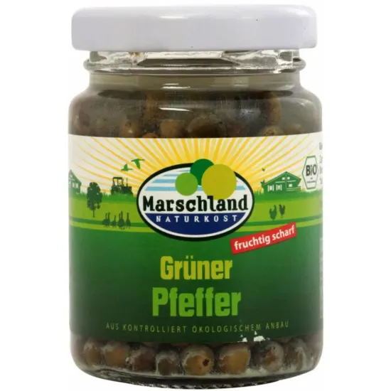 Boabe de piper verde bio in saramura 100g / 55g Marschland Naturkost