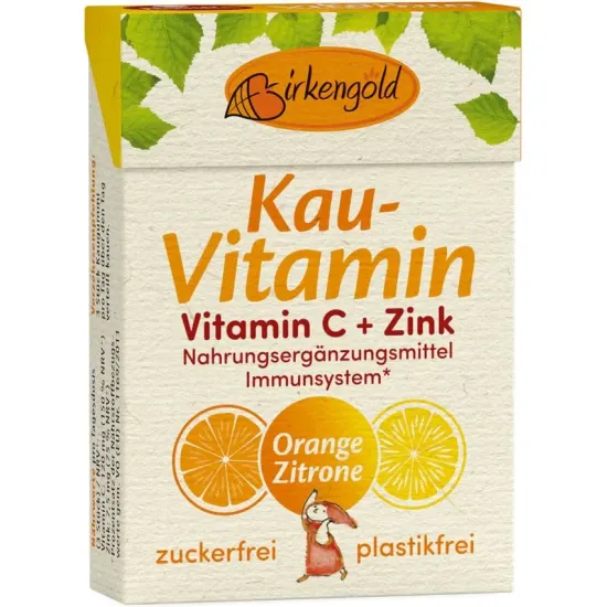 Bomboane masticabile cu xylitol, vitamina C si zinc 28g Birkengold