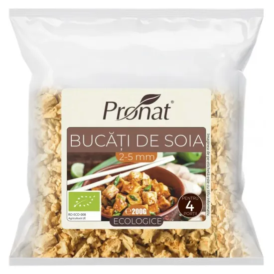 Bucati de soia bio 2-5mm, 200g proteina vegetala texturata TPV Pronat