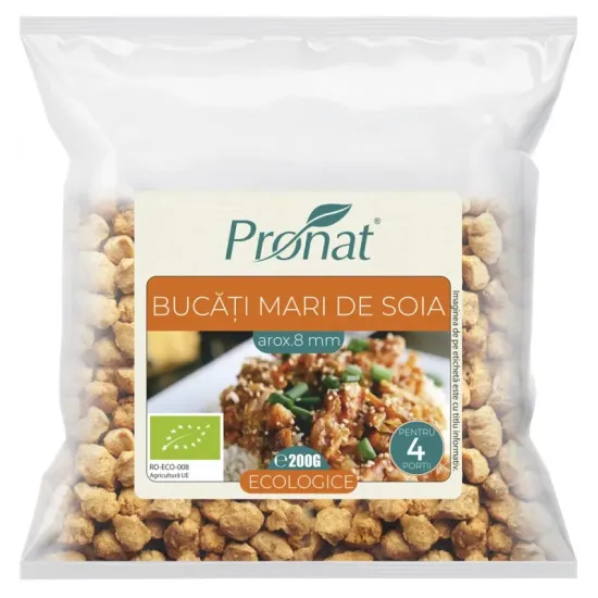 Bucati mari de soia bio (8mm), 200g proteina vegetala texturata TVP Pronat