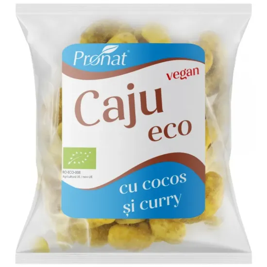 Caju bio condimentat cu aroma de curry si nuca de cocos 50g Pronat