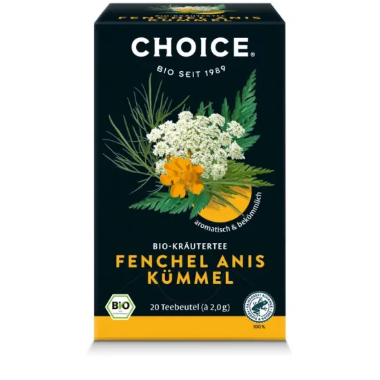 Ceai bio din plante Fenicul, anason si chimen, 20 pliculete a 2g / 40.0g Choice®