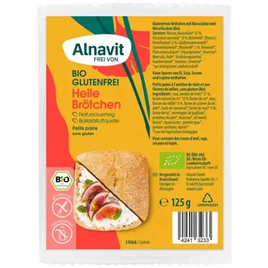 Chifle albe fara gluten, precoapte, bio, 125g, 2 buc. Alnavit