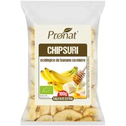 Chipsuri bio de banane cu miere, 100g Pronat Chipsuri bio de banane cu miere, 100g Pronat
