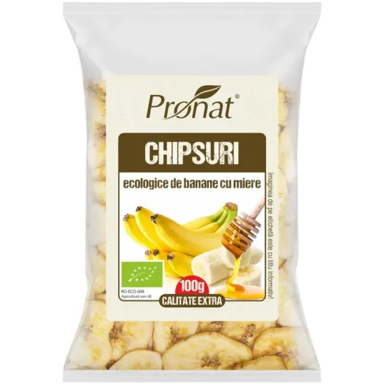 Chipsuri bio de banane cu miere, 100g Pronat