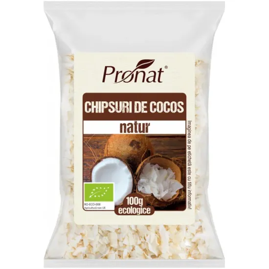 Chipsuri bio din nuca de cocos, natur, 100g Pronat