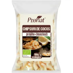 Chipsuri bio din nuca de cocos, prajite (toasted), 100g Pronat
