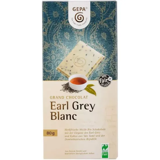 Ciocolata alba bio cu ceai negru Earl Grey si ulei de bergamota, 80g Gepa