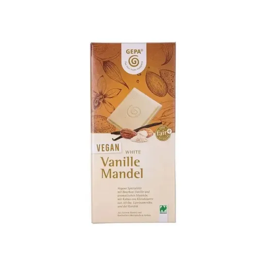 Ciocolata alba bio vegan cu vanilie si migdale, 100g Gepa