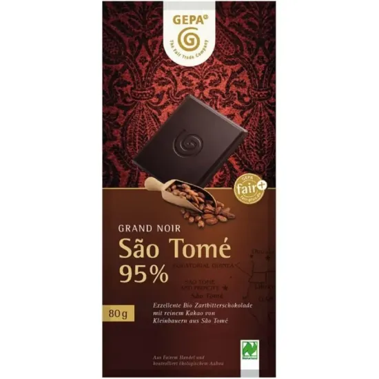 Ciocolata amaruie bio cu 95% cacao São Tomé, 80g Gepa