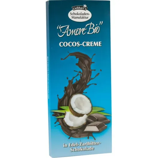 Ciocolata bio amaruie fina cu crema de cocos, 100g Liebhart's Amore Bio