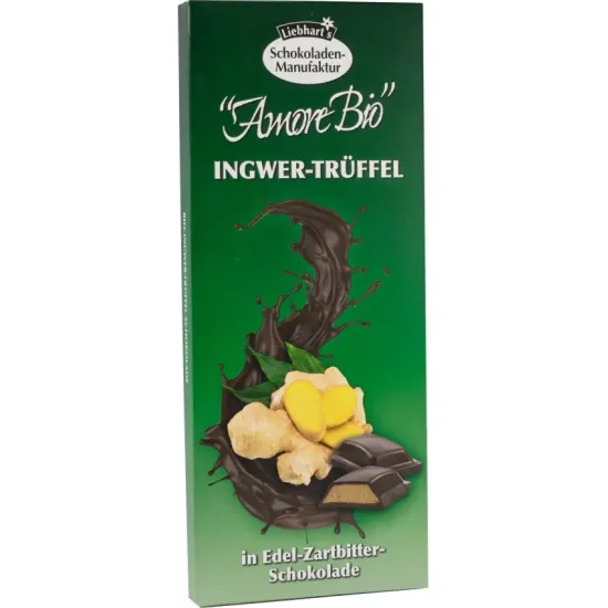 Ciocolata bio amaruie fina cu ghimbir si trufe, 100g Liebhart's Amore Bio