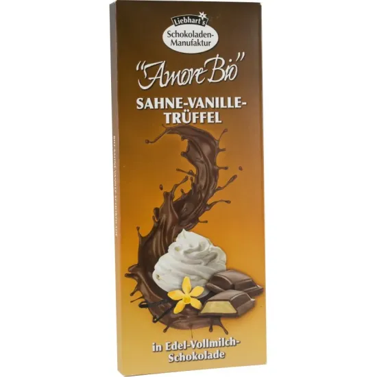 Ciocolata bio cu lapte umpluta cu frisca, vanilie si trufe, 100g Liebhart's Amore Bio