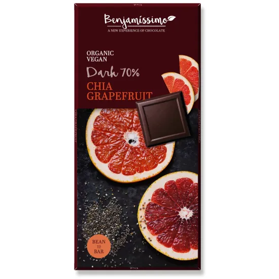 Ciocolata cu chia si grapefruit bio, 70g, Benjamissimo