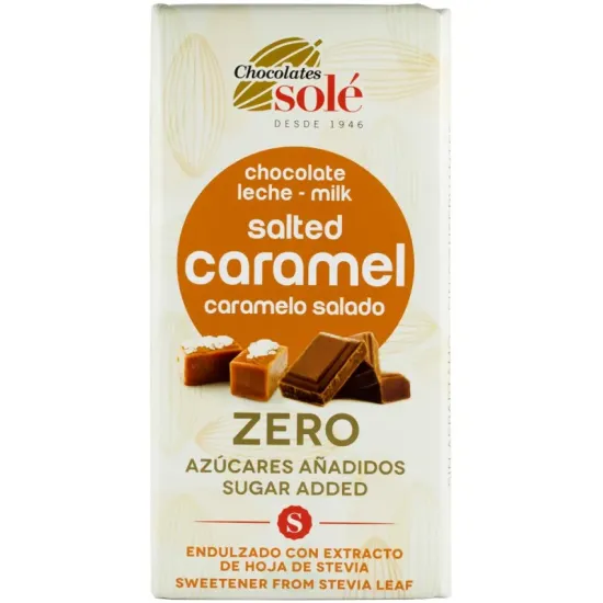 Ciocolata cu lapte si caramel sarat, indulcita cu stevie, 100g Chocolates Sole