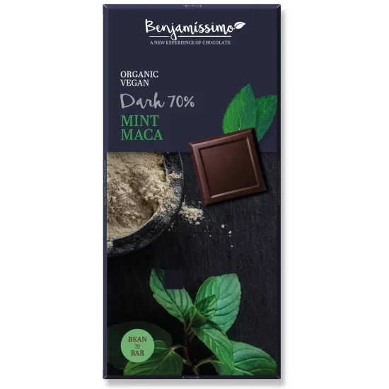 Ciocolata cu menta si maca bio, 70g, Benjamissimo