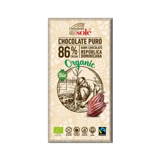 Ciocolata neagra bio 86% cacao, 100g Chocolates Sole