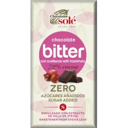 Ciocolata neagra cu alune de padure cu stevie, minim 72% cacao, 100g Chocolates Sole
