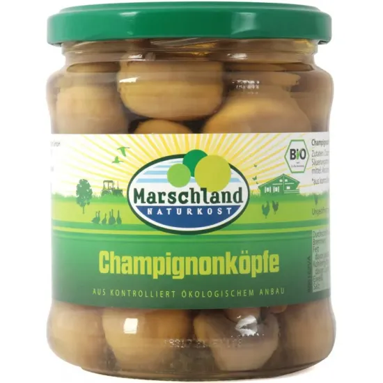 Ciuperci intregi champignons, bio 330 / 170g Marschland Naturkost