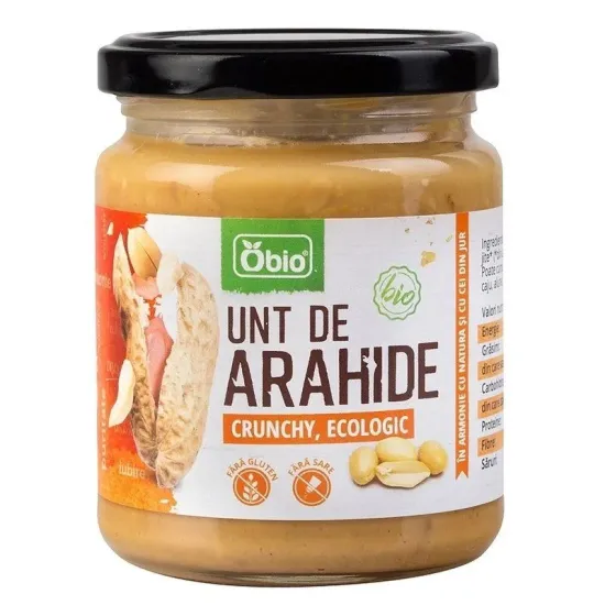 Crema de arahide crunchy bio 250g Obio