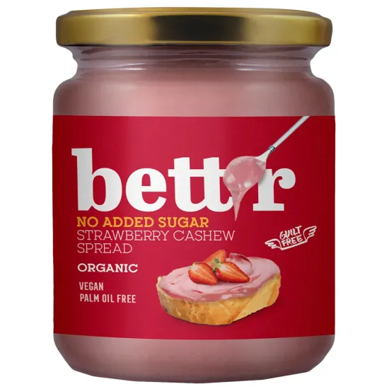 Crema tartinabila de caju si capsuni bio 250g Bettr fara zahar adaugat