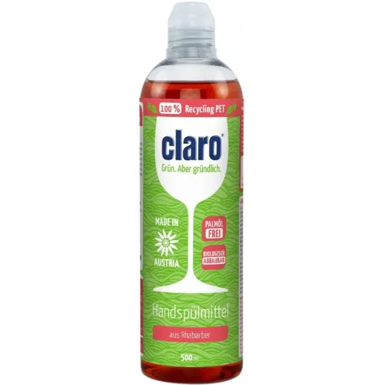 Detergent lichid ecologic pentru spalarea manuala a vaselor, cu rubarba, 500ml Claro