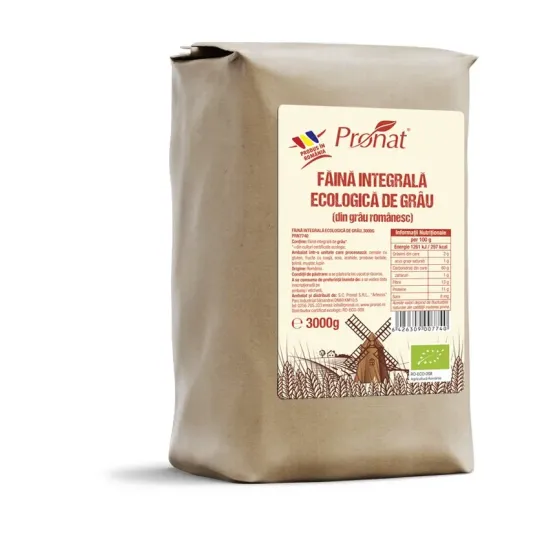 Faina integrala de grau bio, 3000g Pronat