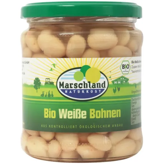 Fasole alba bio, 330g / 240g Marschland Naturkost