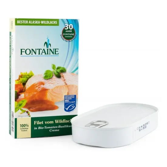 File de somon salbatic in sos de rosii bio si sos de busuioc, 200g Fontaine